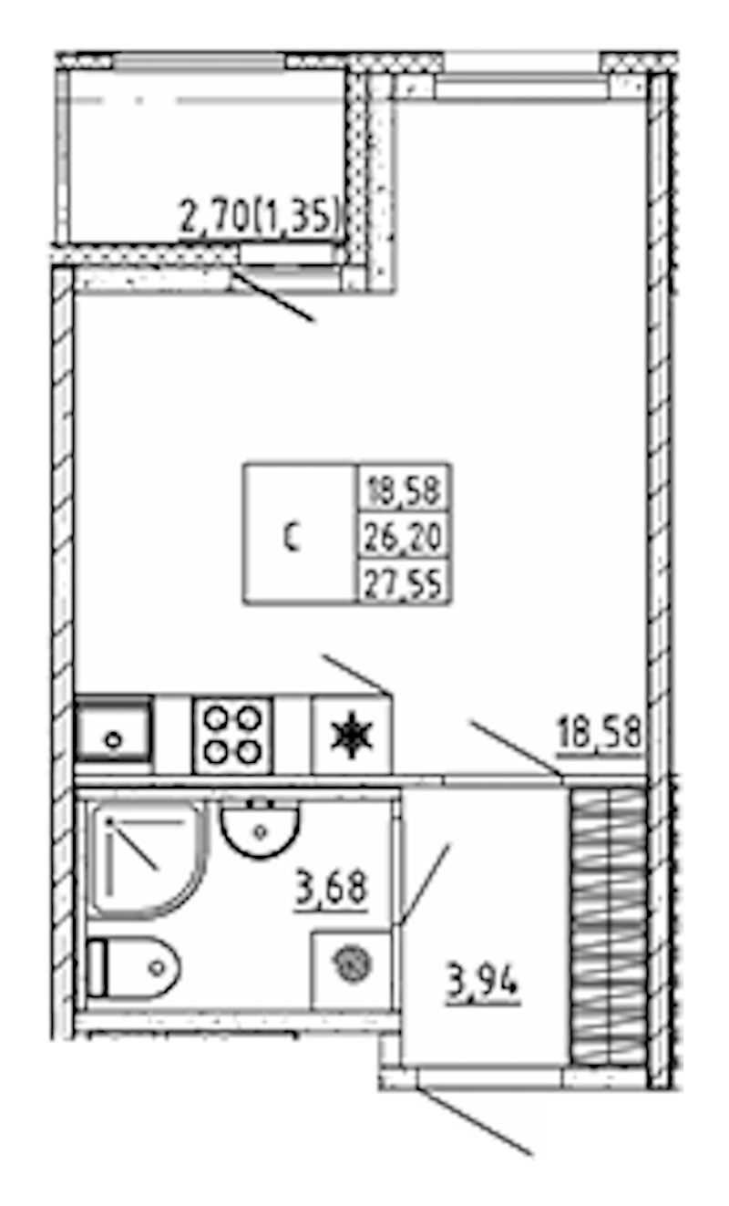 Квартира студия 27.55 м², 9/12 эт., ЖК «UP! Квартал Воронцовский»
